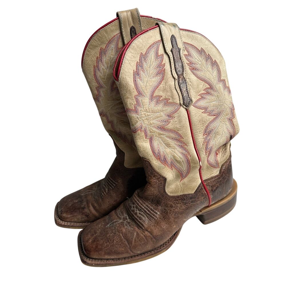 Dan Post Leather Cowboy Boots Size 7M Brown Tan Western Embroidered